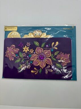PAPYRUS x ZANG TOI Designer Purple Floral Embellished Greeting Card NIP